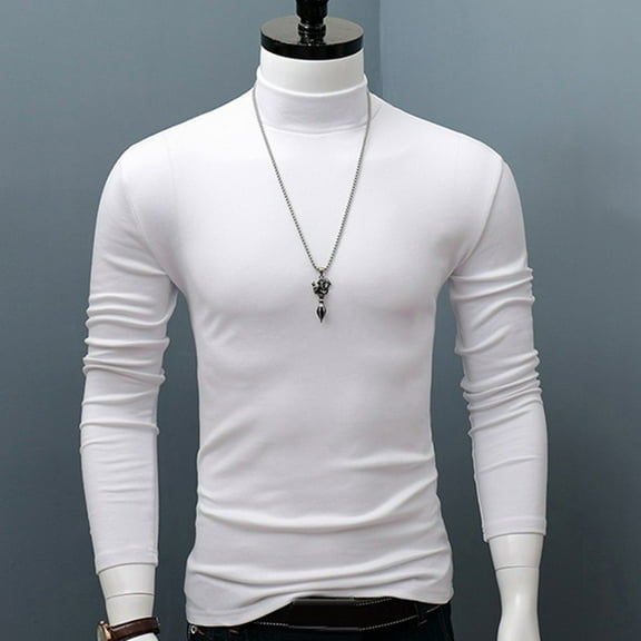CENL Winter Warm Men Mock Neck Basic Plain T-shirt Blouse Pullover Long Sleeve Top