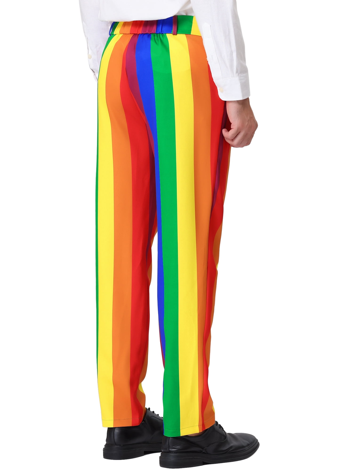 Unique Bargains Men's Striped Pants Business Skinny Fit Color Block Trousers 30 Multicolor