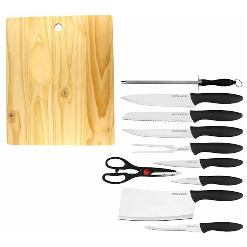 Baker's Secret 11 Piece Colored Kitchen Knife Set W/Cutting Board