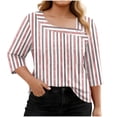 thumbnail image 5 of VEKDONE Womens Stripe Plus Size Tops 3/4 Length Sleeve Loose Fit Blouse Asymmetrical Neck Button Tunic Tops Summer Fashion Clothes Orange XL, 5 of 7