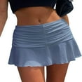 thumbnail image 1 of Female Solid Color High Waist Pleated Skirt Ruffled Short Dress S-L, 1 of 2