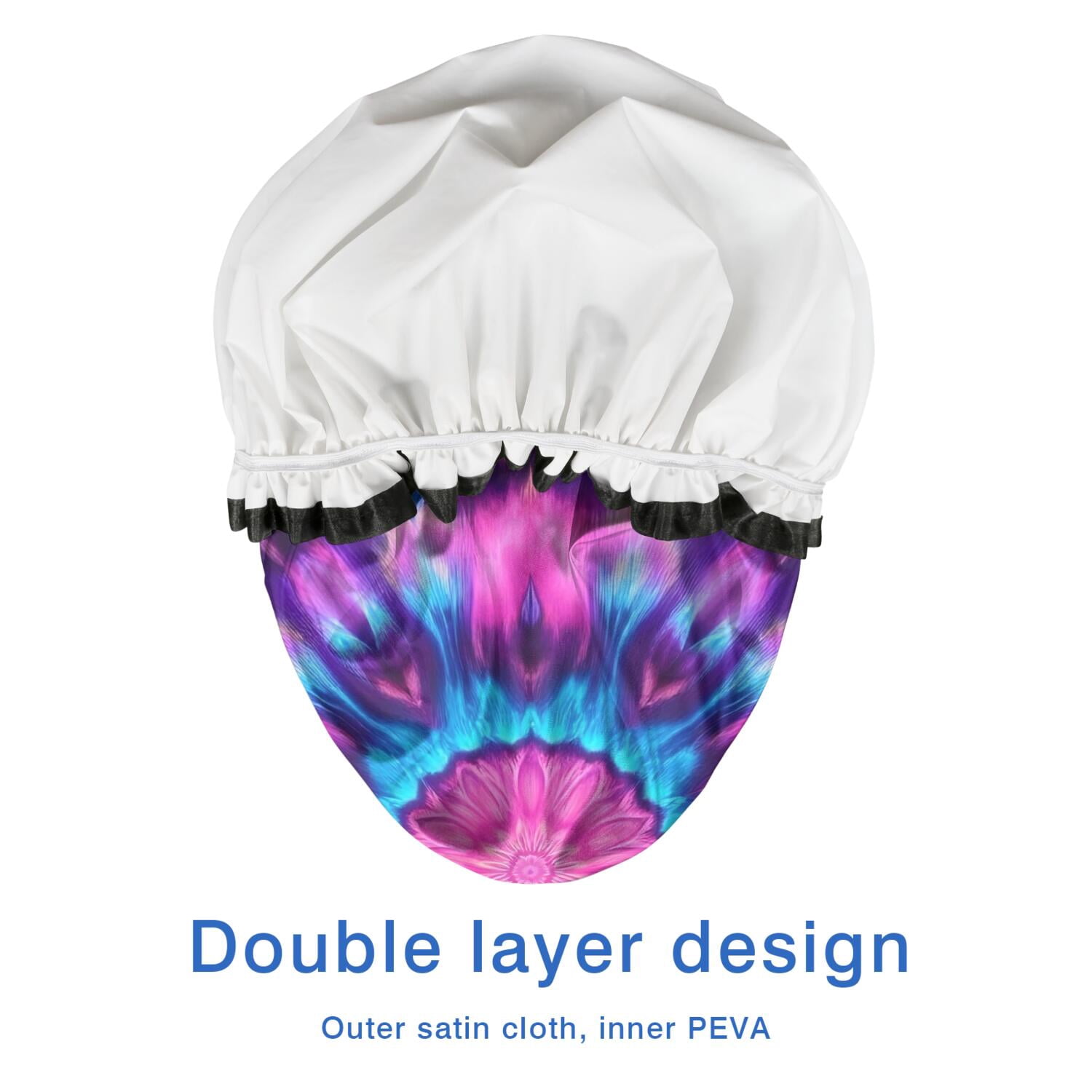 Shower Caps,Colorful Tie Dye Mandala Pattern Waterproof Shower Cap for Women 4 Pieces,Double Reusable Hair Cover for Shower PEVA Elastic Stretch Hem