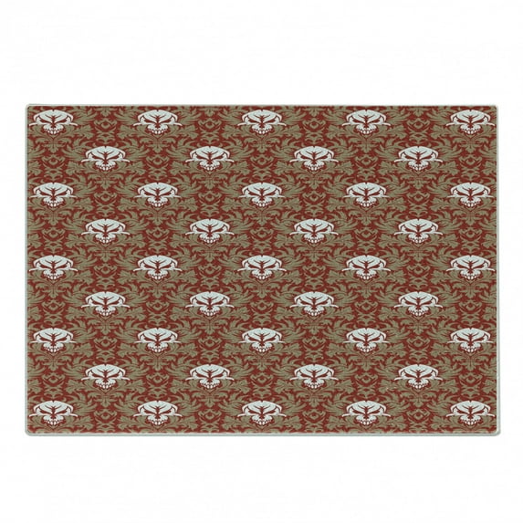 Gothic Cutting Board, Baroque Pattern with Floral Curves Old Fashioned Antique Design Skull Motifs, Decorative Tempered Glass Cutting and Serving Board, Small Size, Ruby Cocoa White, by Ambesonne