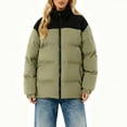 thumbnail image 3 of APEXFWDT Women's Plus Size Color Block Puffer Jacket Full Zip Warm Padded Coat Stand Collar Long Sleeve Casual Outerwear for Cold Days,L,Army Green, 3 of 5
