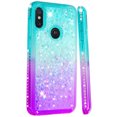 thumbnail image 1 of SOATUTO For Motorola One Power (P30 Note) Case Glitter Case Sparkle Glitter Flowing Liquid Quicksand with Shiny Bling Diamond Women Girls Cute Case For Motorola One Power (P30 Note) - Green+Purple, 1 of 7