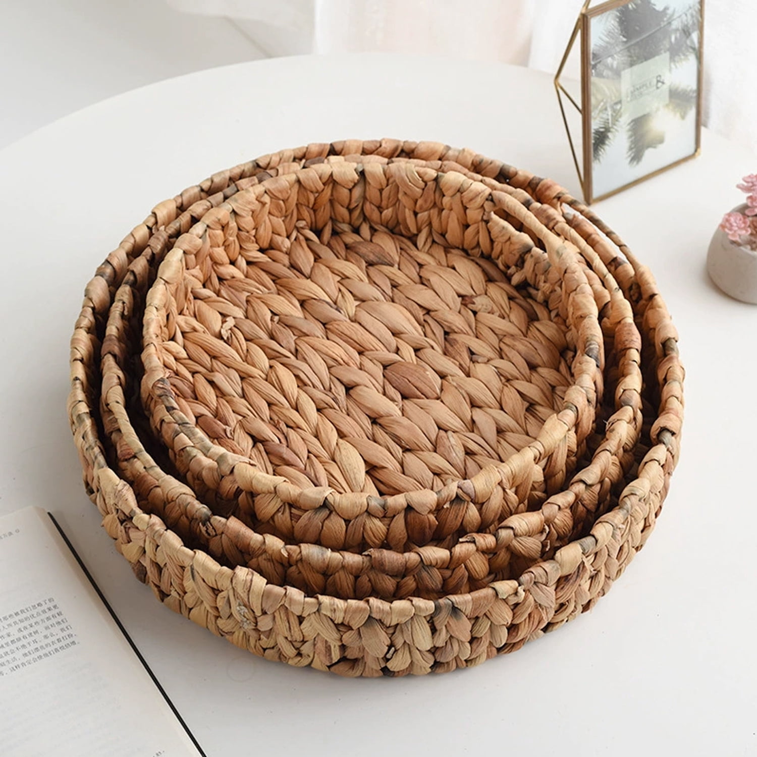 GoXteam Water Hyacinth Storage Baskets, Woven Hyacinth Storage Baskets, Laundry Water Hyacinth Basket for Organizing with Carrying Handles, Rattan Baskets for Shelves