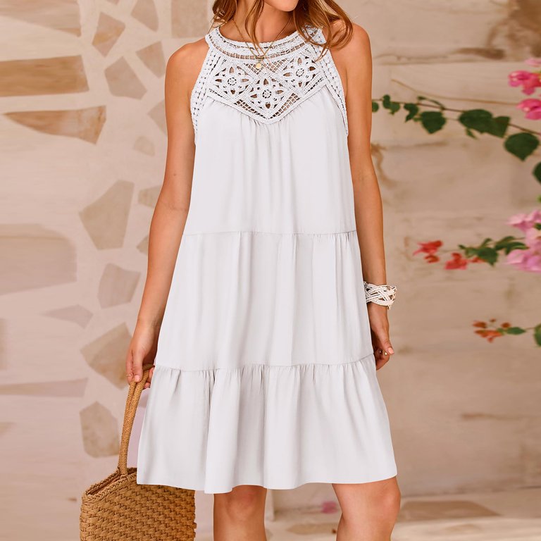 Short White Dresses For Graduation, Halter Mini Dresses Cutout Casual  Sleeveless A Line Tank Beach Vacation Boho Sundress Sexy Red Women Business  Dresses Casual Dress Short (L, White) ZMTing - Walmart.com