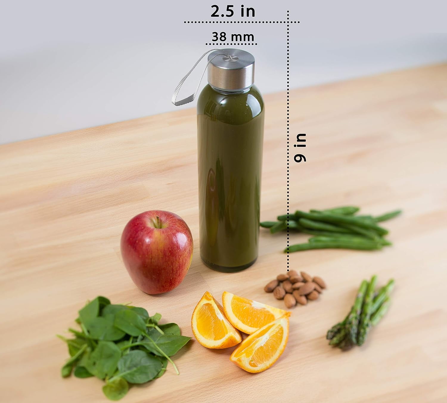 glass bottles with lids – 18oz glass water bottles, reusable juice bottle with lids for storing juices, reusable water bottle durable & ecofriendly set of 6 with Carrying Loop Caps