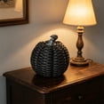thumbnail image 2 of Artificial Rattan Woven Pumpkin Decoration, Resin Craft for Halloween and Thanksgiving Home Desk Decor, Black, 2 of 8
