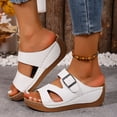 thumbnail image 2 of Dakaela Womens Wedge Sandals Leather Orthopedic Platform Slip on Slides Wide Width Buckles Summer Beach Walking with Arch Support Size 6-10, 2 of 7