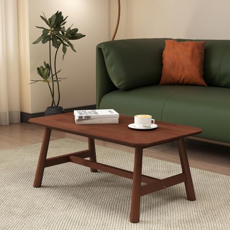 CIMOTA Walnut Wood Coffee Table, Mid-Century Modern Rectangular Center Table, Solid Wooden Tea Table for Living Room, Retro Dark Brown Finish, 35.5" x 20"