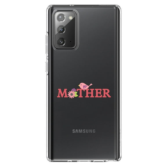 DistinctInk Clear Shockproof Hybrid Case for Galaxy Note 20 ULTRA (6.9" Screen) - TPU Bumper Acrylic Back Tempered Glass Screen Protector - Mother - Pink Bird & Flowers