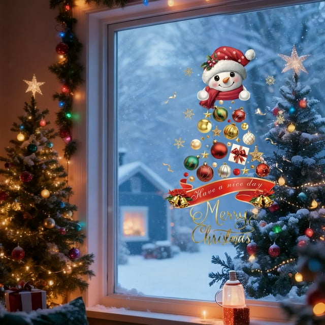 Uklsqma Autocollants de Fenêtre de Noël / Décalcomanies Réutilisables Imperméables pour les Fêtes / Plastique Rouge Vert Marron / Film Décoratif Résistant aux Dommages / à la Décoloration pour Fenêtres Portes Miroirs Fêtes
