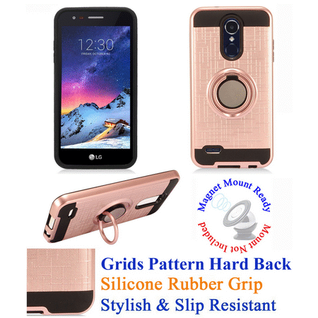 for 5.3" LG K10 2018 K10 + PLUS K10a K30 Case Phone Case Magnet Mount Ready Slip Resistant Grids Pattern Kick stand Hybrid Slim Shock Bumper Cover Rose