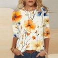 thumbnail image 2 of 3/4 Sleeve Womens Tops Summer 2025 T-Shirts Floral Crewneck Casual Basic Tee Fit Tunic Tops Blouses, 2 of 5
