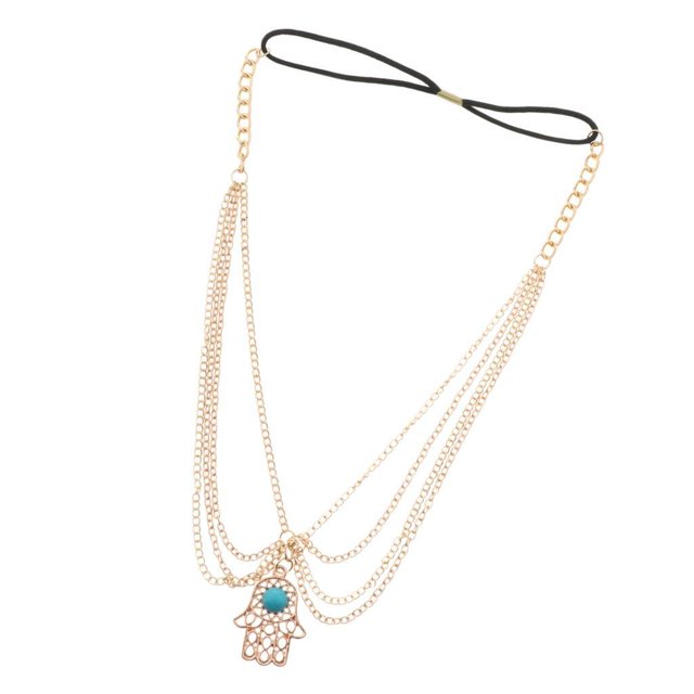 Cinta para la cabeza Hamsa Hand of Fatima Turquoise Tassel Chain