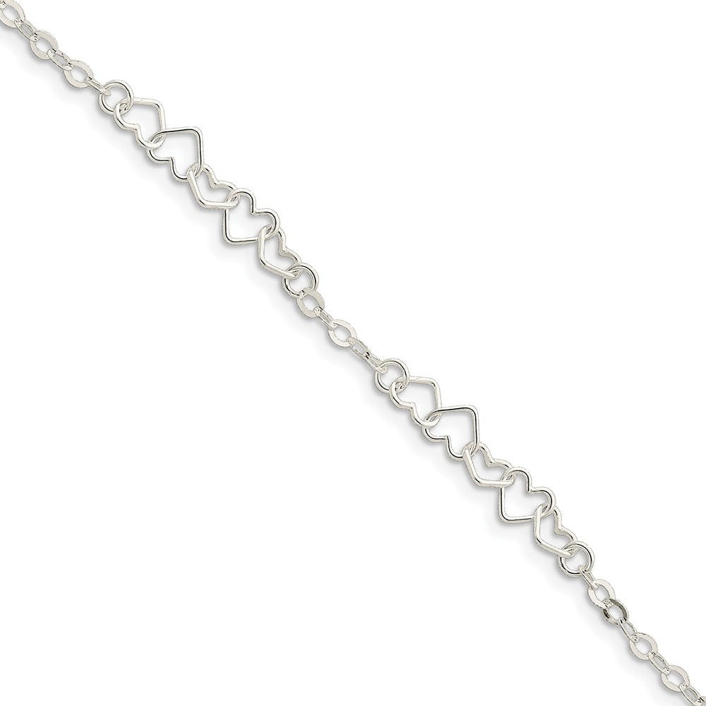 Sterling Silver 9inch Solid Polished Fancy Link Anklet 