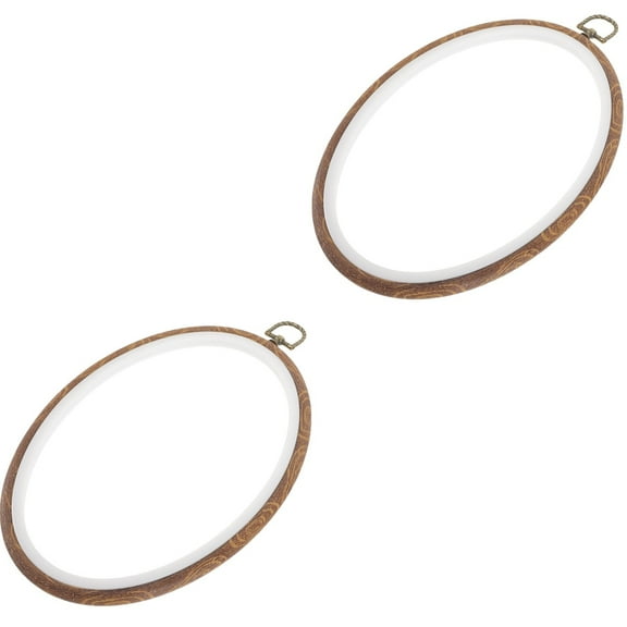 Set of 2 Imitation Wood Oval Embroidered Stretcher