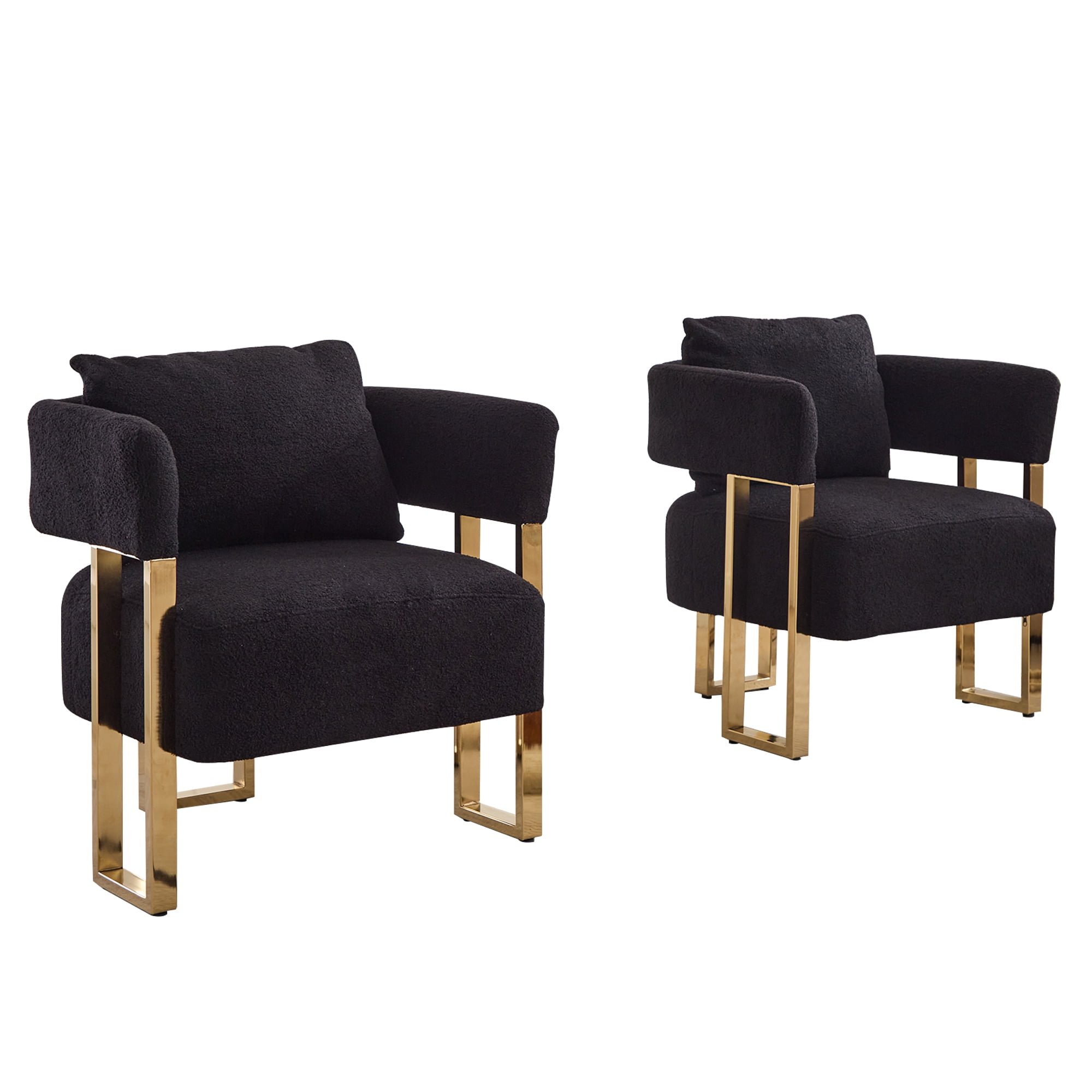 Leumius Teddy Accent Chairs Set of 2,Morden Upholstered Armchair Dining Side Chairs with Gold Metal Legs for Dining Kitchen Living Room,Black