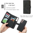 thumbnail image 3 of Compatible with Samsung Galaxy S21 5G Wallet Case,[6 Card Slots] [Wrist Strap] [Stand Feature] Detachable 2 in 1 Magnetic Zipper Leather Cover Case for Samsung Galaxy S21 5G,6.2 inch Black, 3 of 16