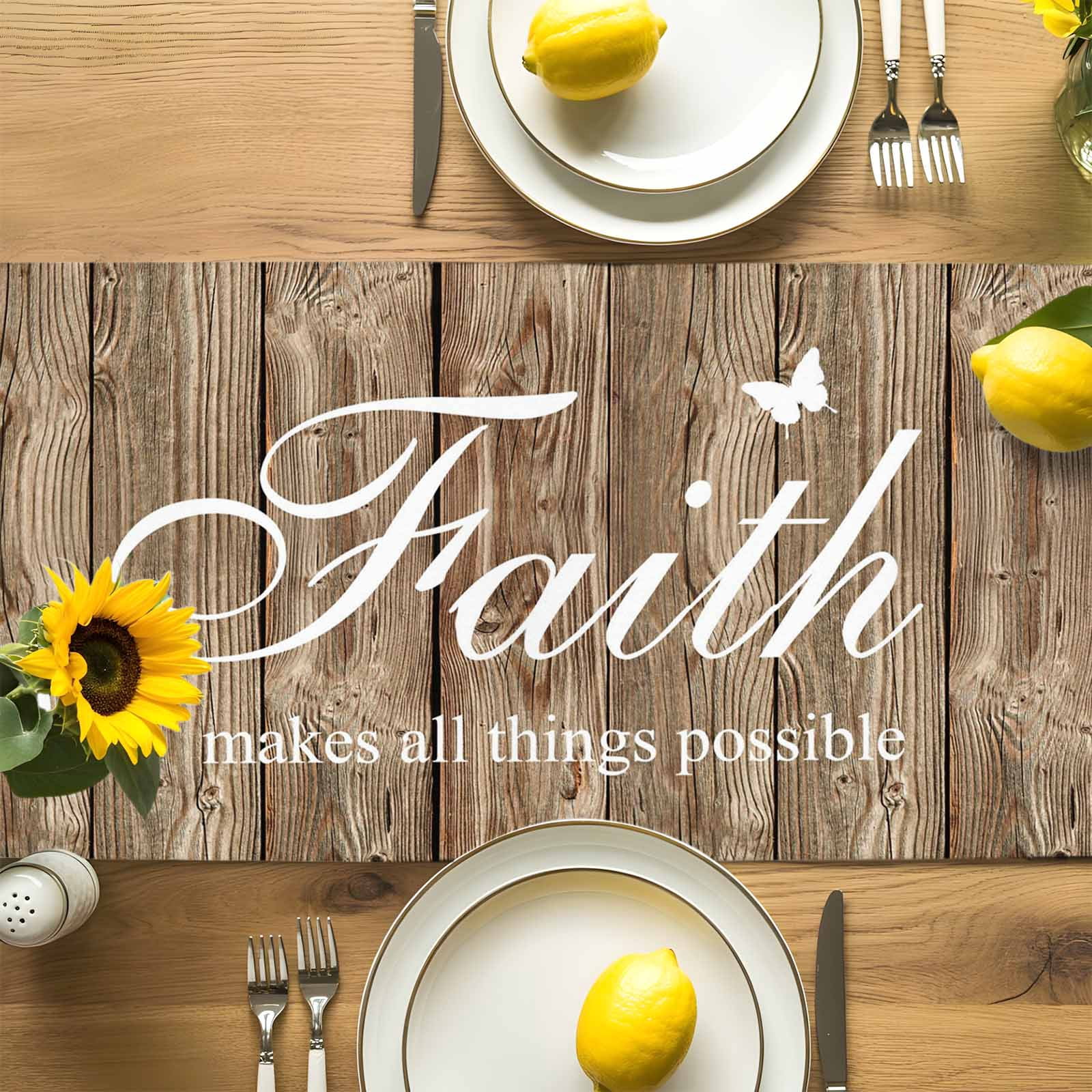 Farmhouse Sunflowers Leaves on Wood Plank Table Runner 90 Inches Long, Rural Floral Table Runners Tabletop Scarf Kitchen Dining Tables Decoration for Home Party Indoor Outdoor
