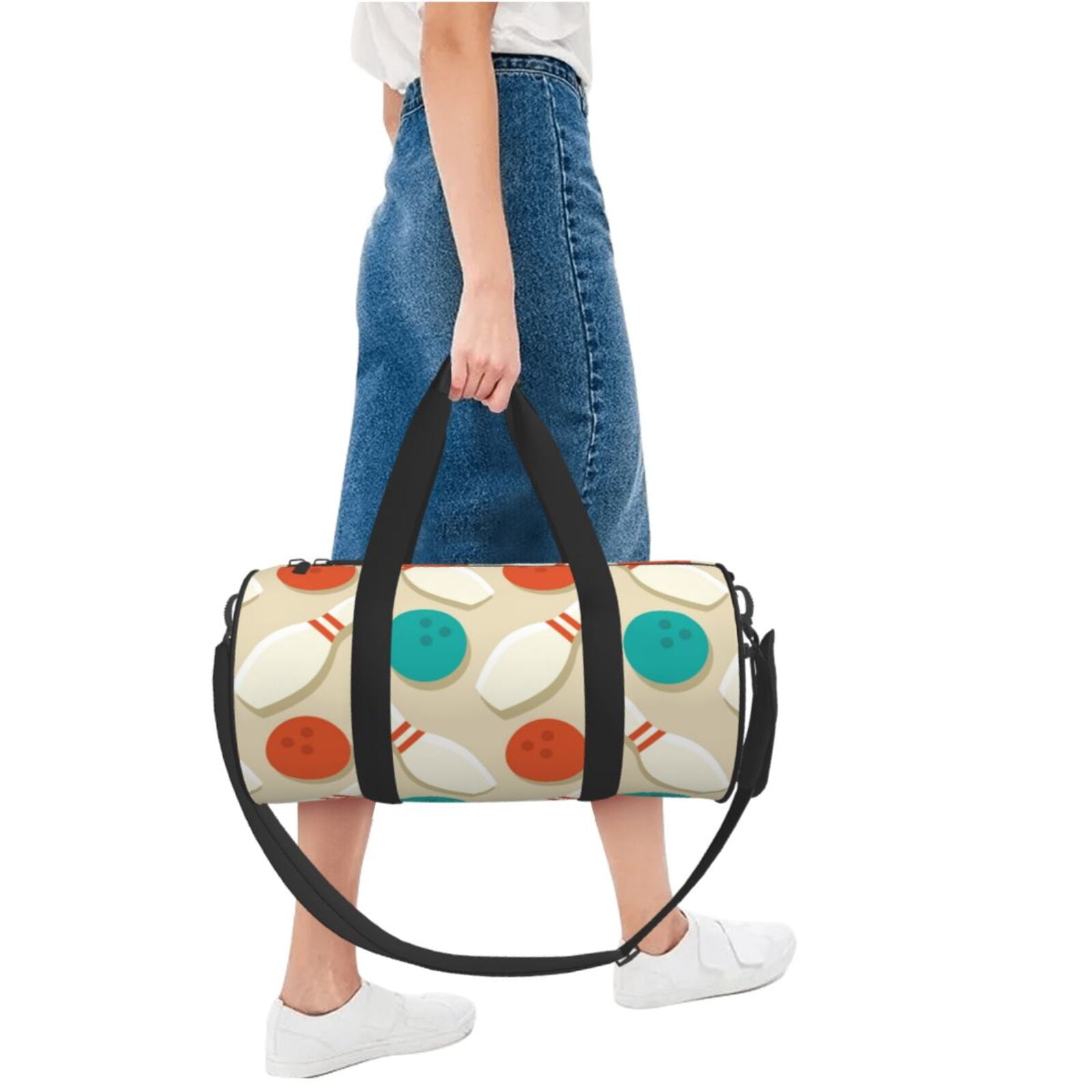Vsdgher Vintage Bowling 45L Foldable Duffel Bag, Sports Gym Bag,Overnight Bag, Portable Weekender Bag for Airplanes