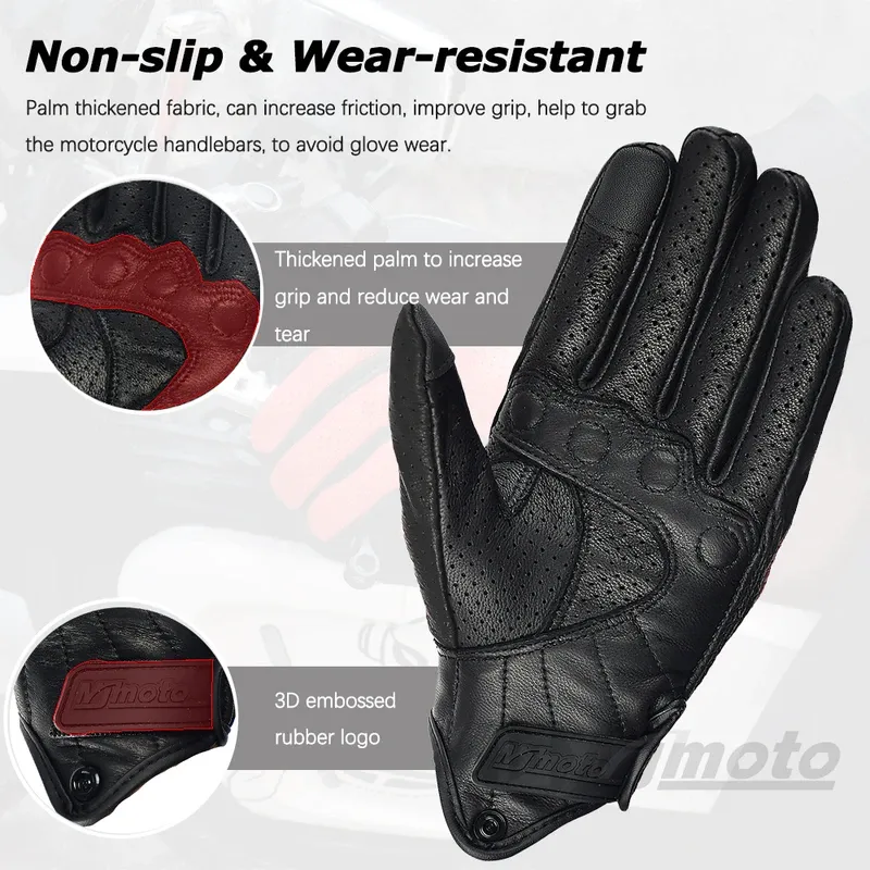 MJMOTO Vintage Leather Motorcycle Cycling Gloves Touchscreen Offroad Hard Shell Protection Motorbike Glove Comfort Breathable
