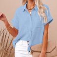 thumbnail image 6 of Rezuofi 1 Pcs Womens Short Sleeve Cotton Button Down Up Shirt Collared V Neck Tops Shirts Blouses Dress for Women, 6 of 8