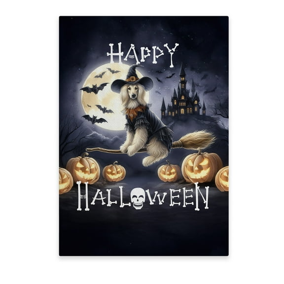 Happy Halloween Afghan Hound Witch Pumpkins Bats Vertical Matte Canvas Poster Dog Lover Wall Art Home Decor - 13012