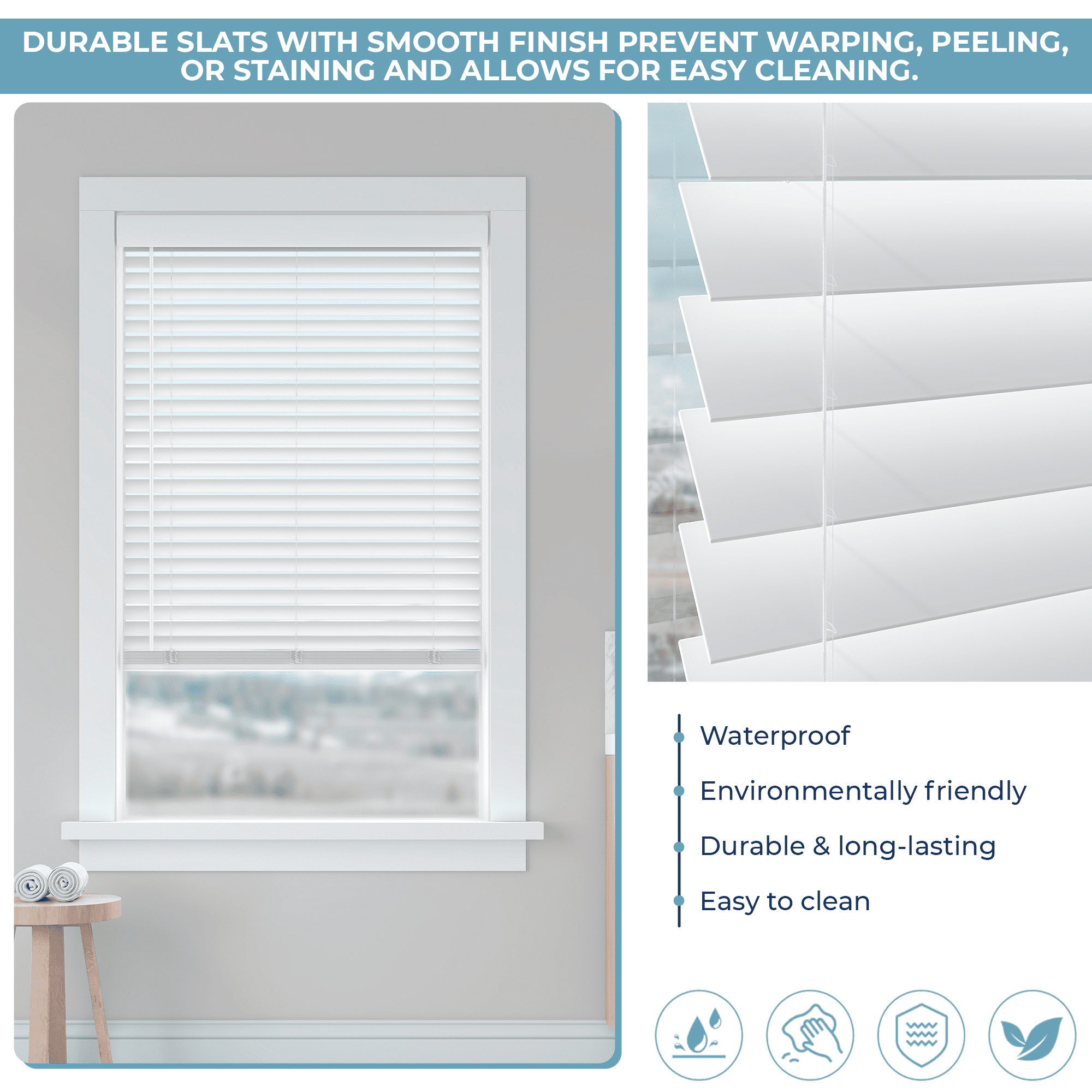LEVOLOR BASICS 2" Cordless Faux Wood Blinds, White, 47" Width x 64" Length