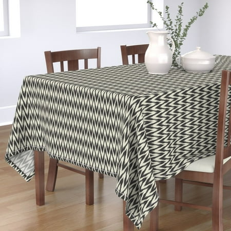 

Cotton Sateen Tablecloth 70 x 90 - Black Cream Ikat Waves Zigzag Arrows Print Custom Table Linens by Spoonflower