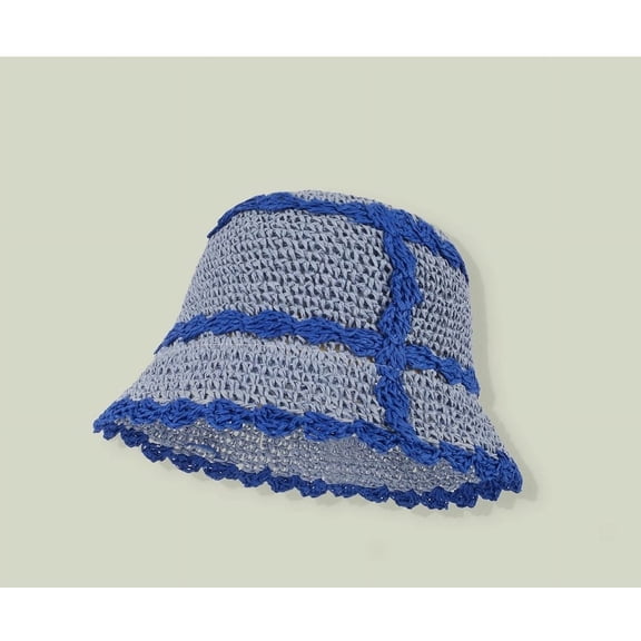 SikaFu Summer Sweetness Forest Hook Needle Color Contrast Lace Short Brim Bucket Hat Crowd Fisherman Hat Straw Hat Sun Shade Hat Female