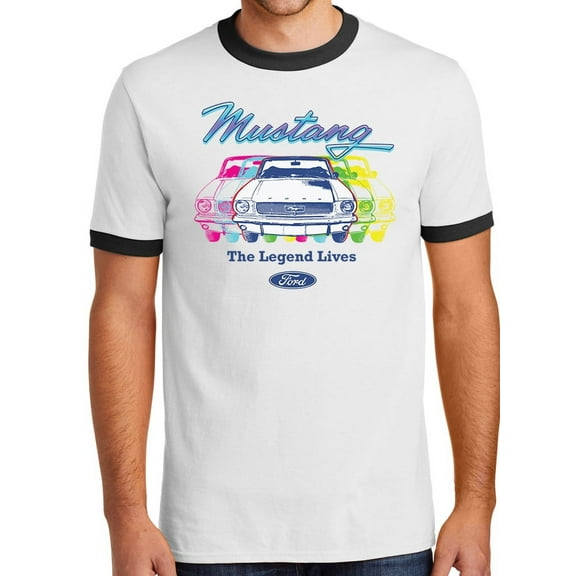 Mens Ford Mustang Legend 100% Cotton Ringer Tee Shirt, Medium White/Black