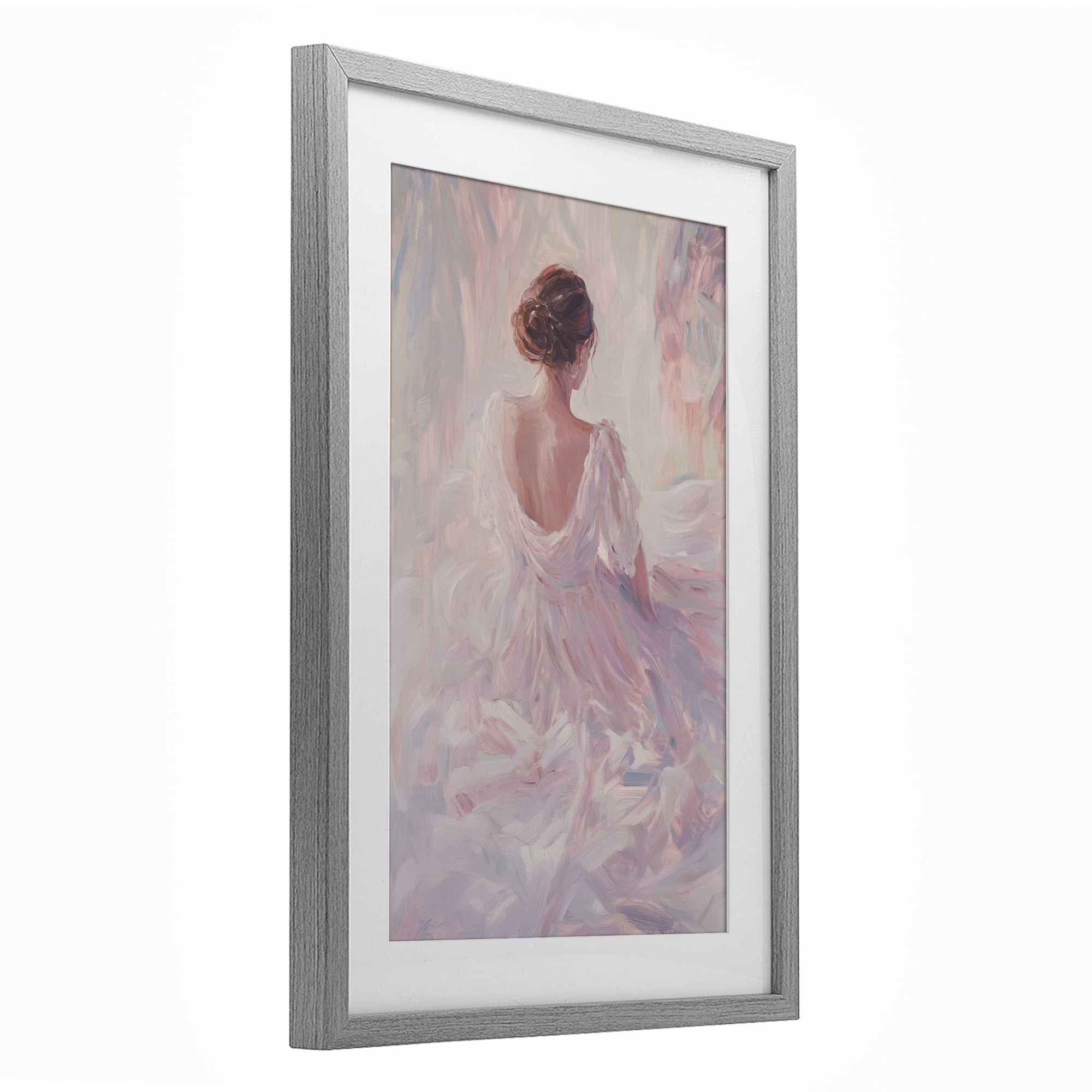 Stupell Industries Graceful Woman in Blush Gown Gray Framed Print Under Glass, design by Petal Prints Design