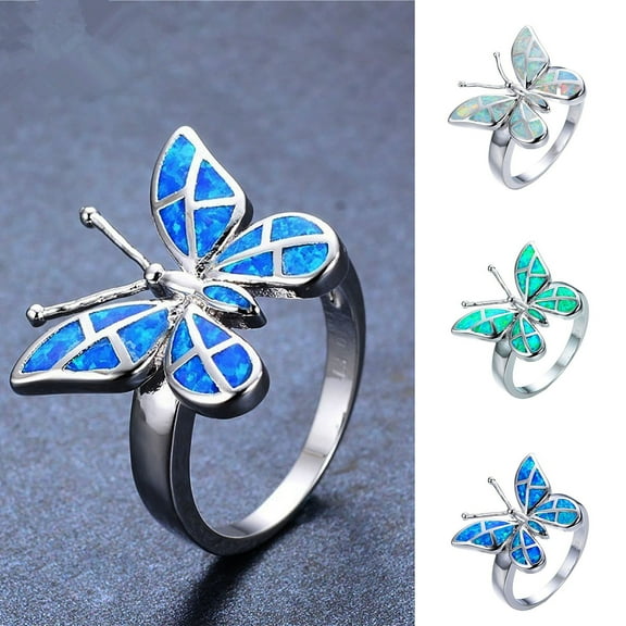 Opvise Decorative Good-Looking Women Ring Gift Elegant Rhinestone Butterflies Ring Jewelry Accessaries