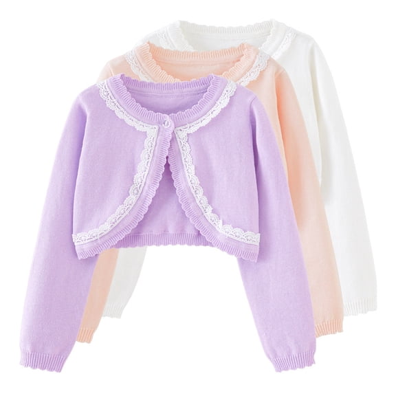 GYRATEDREAM Little Girls Cardigan Shrug Sweater Long Sleeve Dress Cover Up Button Open Front Lace Shrug Cotton Sweaters 3-10T