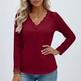 thumbnail image 4 of Encaje Manga Larga Tops para las Mujeres Más Tamaño V-Cuello Sólido Casual Blusa, Suave Suéter de Poliéster, Primavera de Uso Diario, 4 of 8