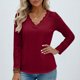 thumbnail image 4 of Encaje Manga Larga Tops para las Mujeres Más Tamaño V-Cuello Sólido Casual Blusa, Suave Suéter de Poliéster, Primavera de Uso Diario, 4 of 8