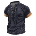 thumbnail image 1 of camiseta de manga corta a juego de color casual con corbata retro para hombre negro / l, 1 of 3