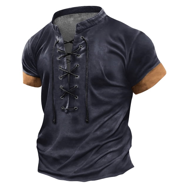 camiseta de manga corta a juego de color casual con corbata retro para hombre negro / l