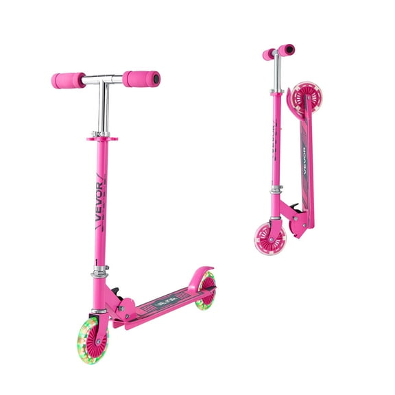 VEVOR Kick Scooter for Kids Ages 3 , 2-Wheel Toddler Scooter with Light-Up Wheels, Adjustable Height Handlebar, Wide Anti-Slip Deck, Foldable Lightweight Frame for Boys & Girls up to 110 lbs, Pink