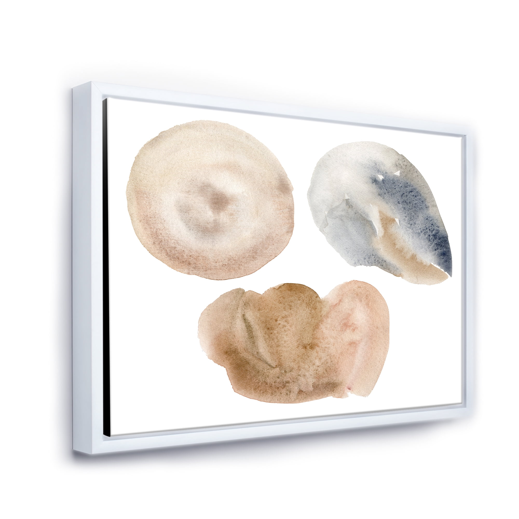 Designart 'Holiday Set With Abstract Beige and Blue Circle Spot' Modern Framed Canvas Wall Art Print