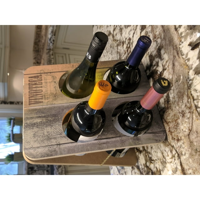 VINOTECA Countertop Wine Rack - Retro Color, Small, 4 Bottle Wine Holder for Wine Storage - Oenophilia Foldable Wine Tabletop - Best Wine Gift Idea For Men Women, Souvenir, Present