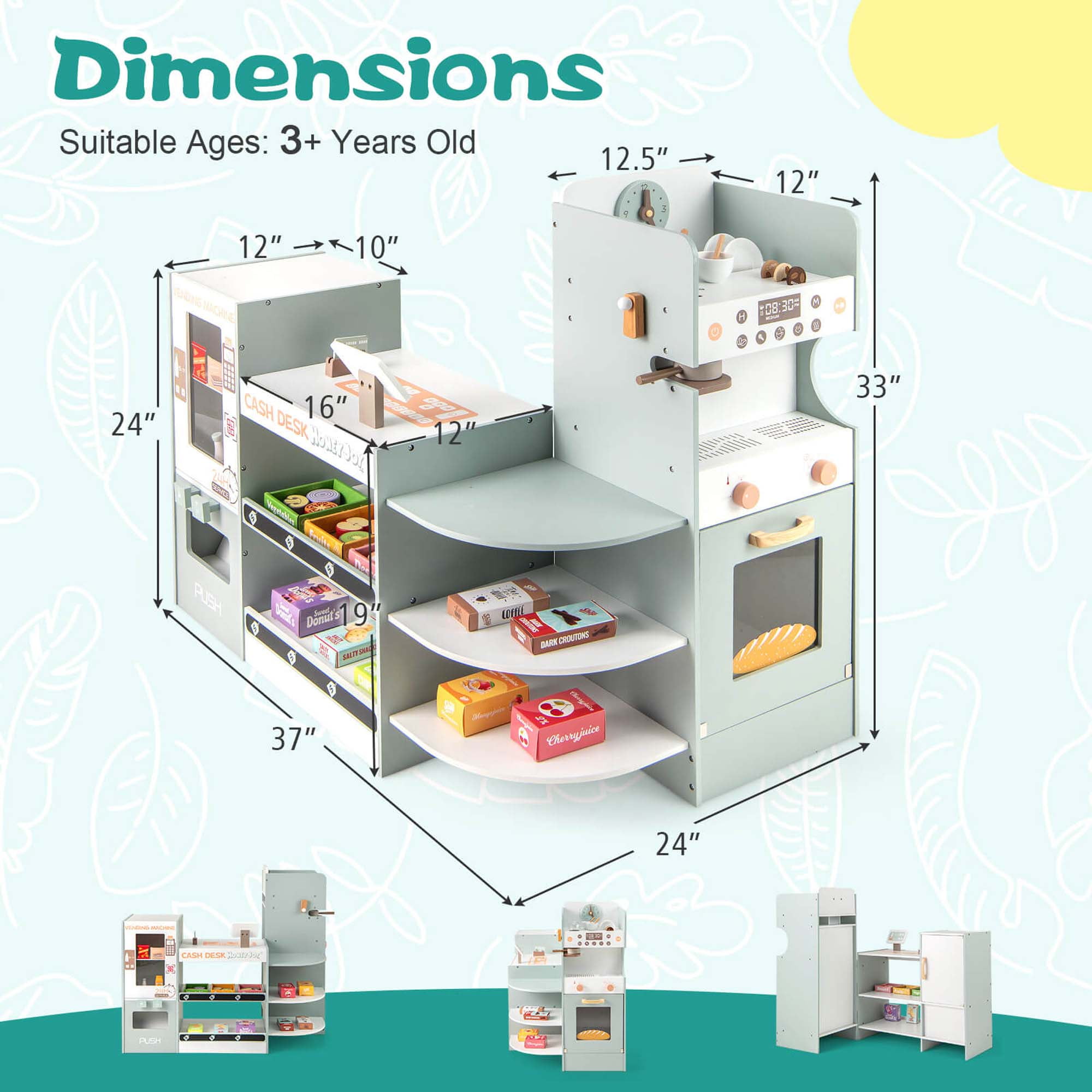 Costway Kids Grocery Store Playset with Vending Machine Checkout Counter Coffee Maker