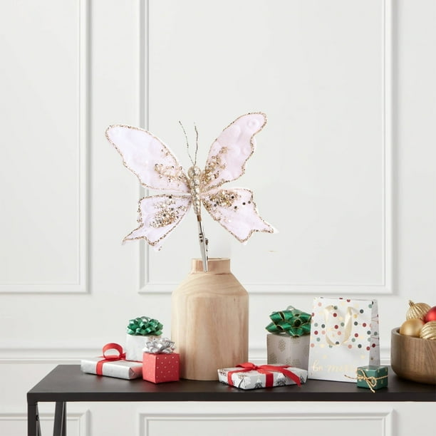 1 pieza de decoración para árbol de Navidad con mariposas brillantes, accesorios con clips, flores de Navidad, decoración para bodas y festivales.