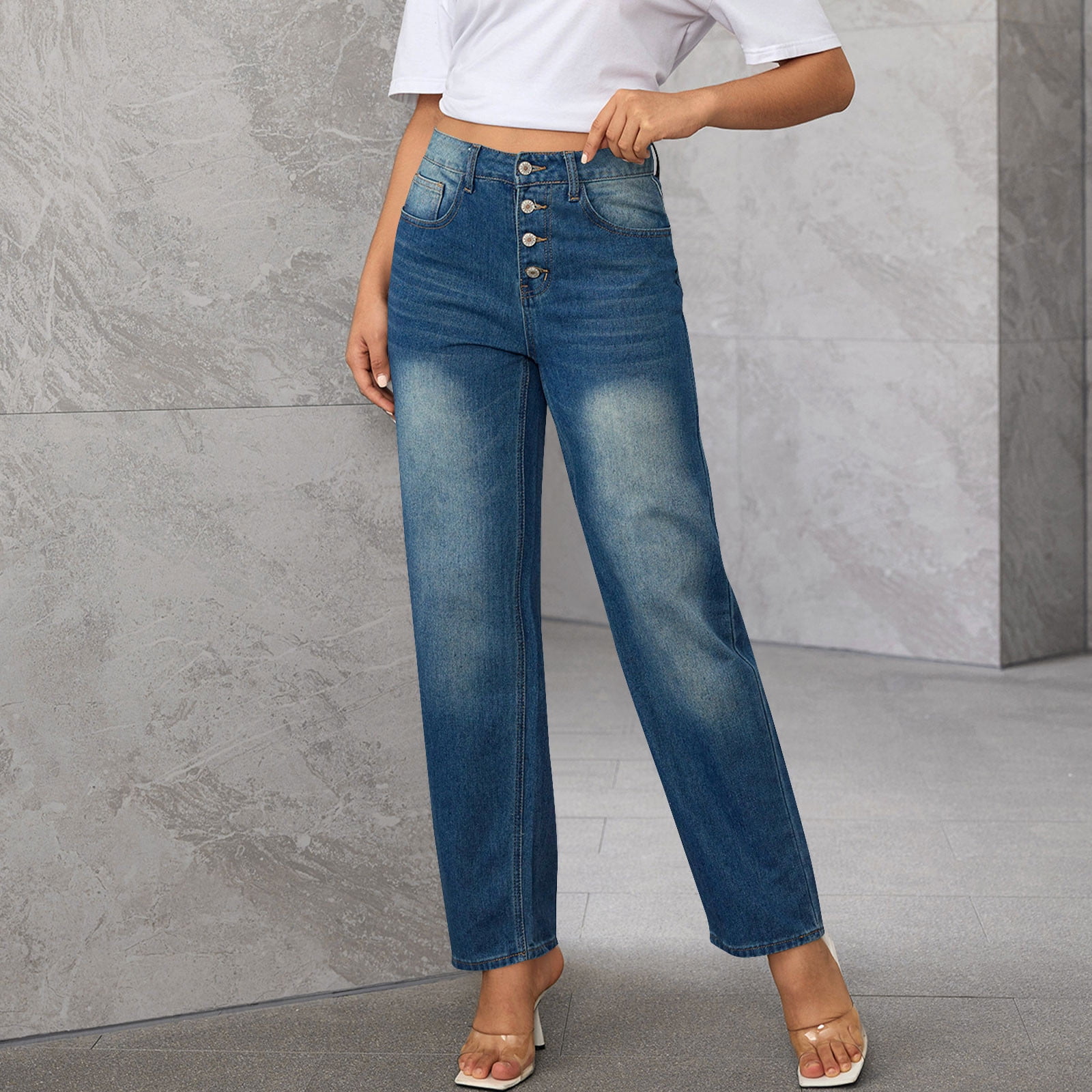 Haivin Women's Cotton Wide Leg Jeans, High Waist Straight Leg Versatile Design for Casual Daily and Office Wear
