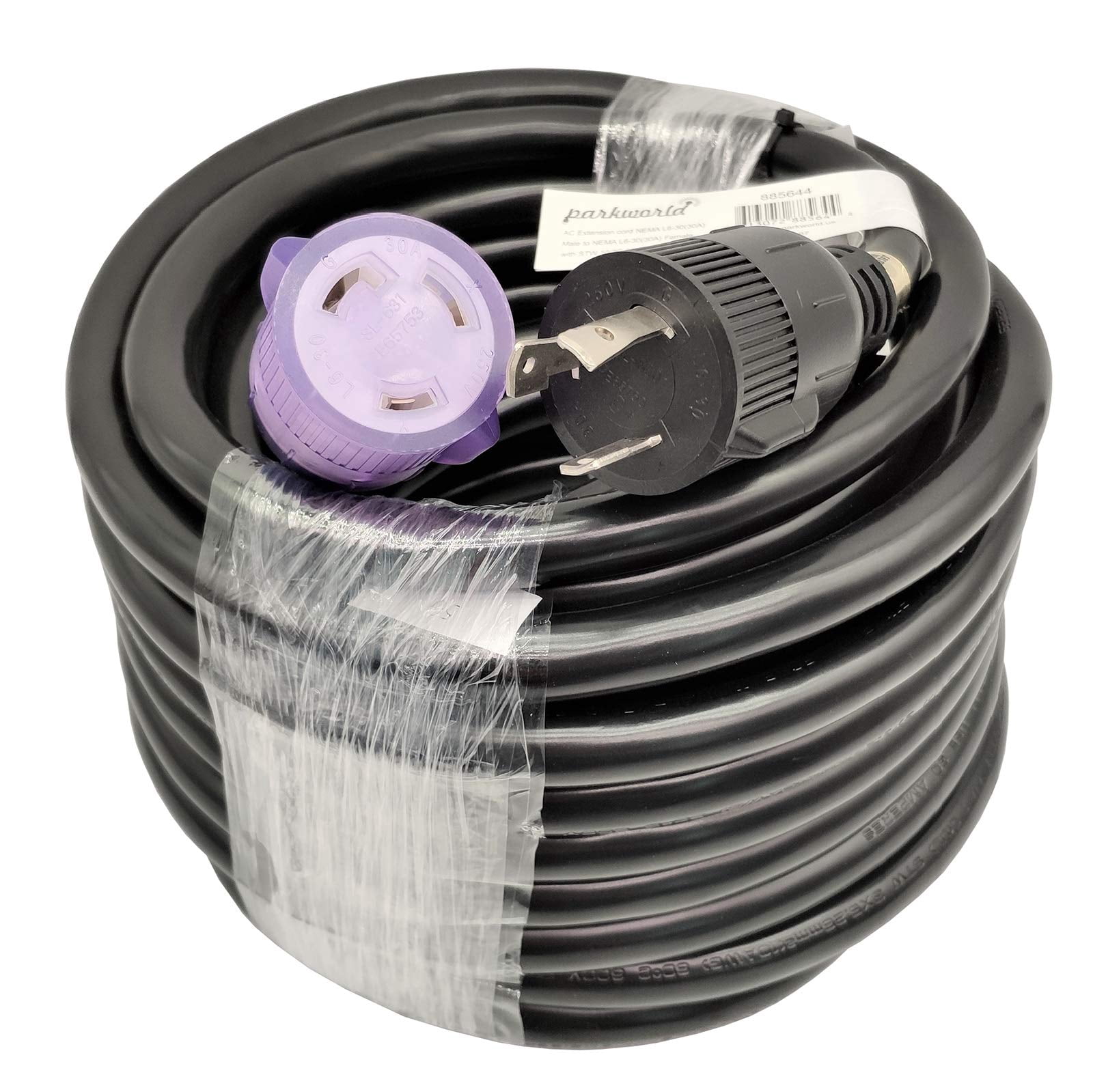 Parkworld 885644 NEMA L6-30 Extension Cord, Locking 3-Prong, 30 AMP, 250 Volts, 7500 Watts (50FT)