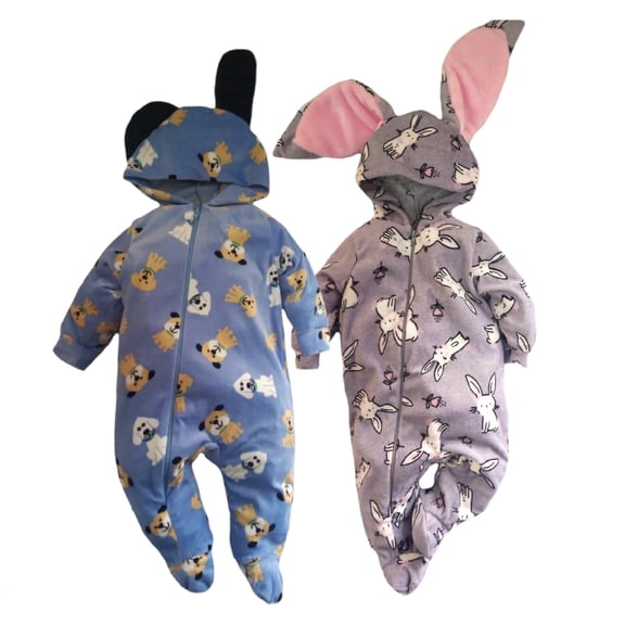 Kit 2 Mamelucos con Gorro Estampados Kiss Perritos, Conejitos Baby Kisses KitB316