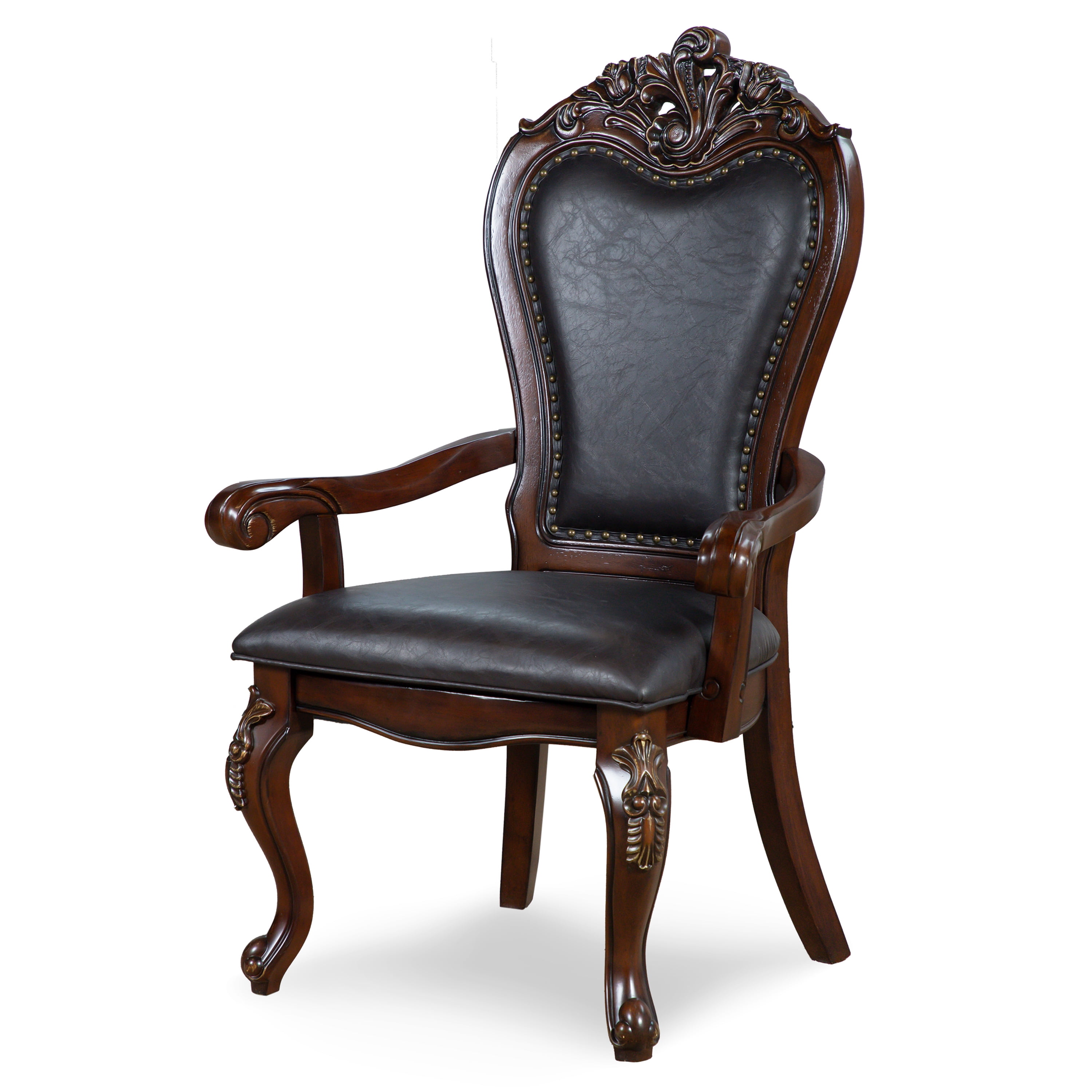 Furniture of America Alernit Traditional Nailhead Trim Dining Arm Chairs, Dark Cherry (Set of 2)