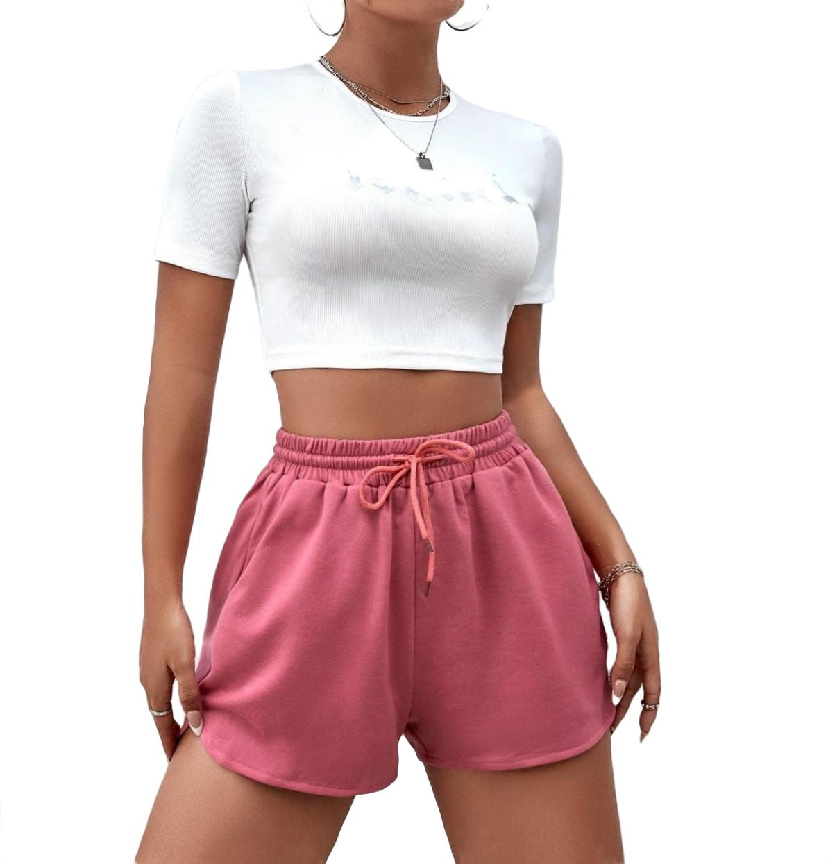 Checked Out Hot Pink Drawstring Shorts
